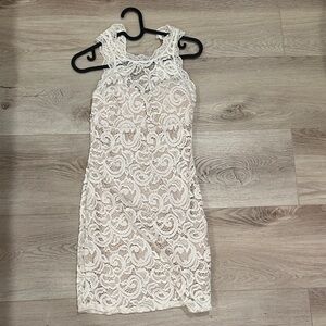 Sequin Hearts Lace Mini Dress in Cream